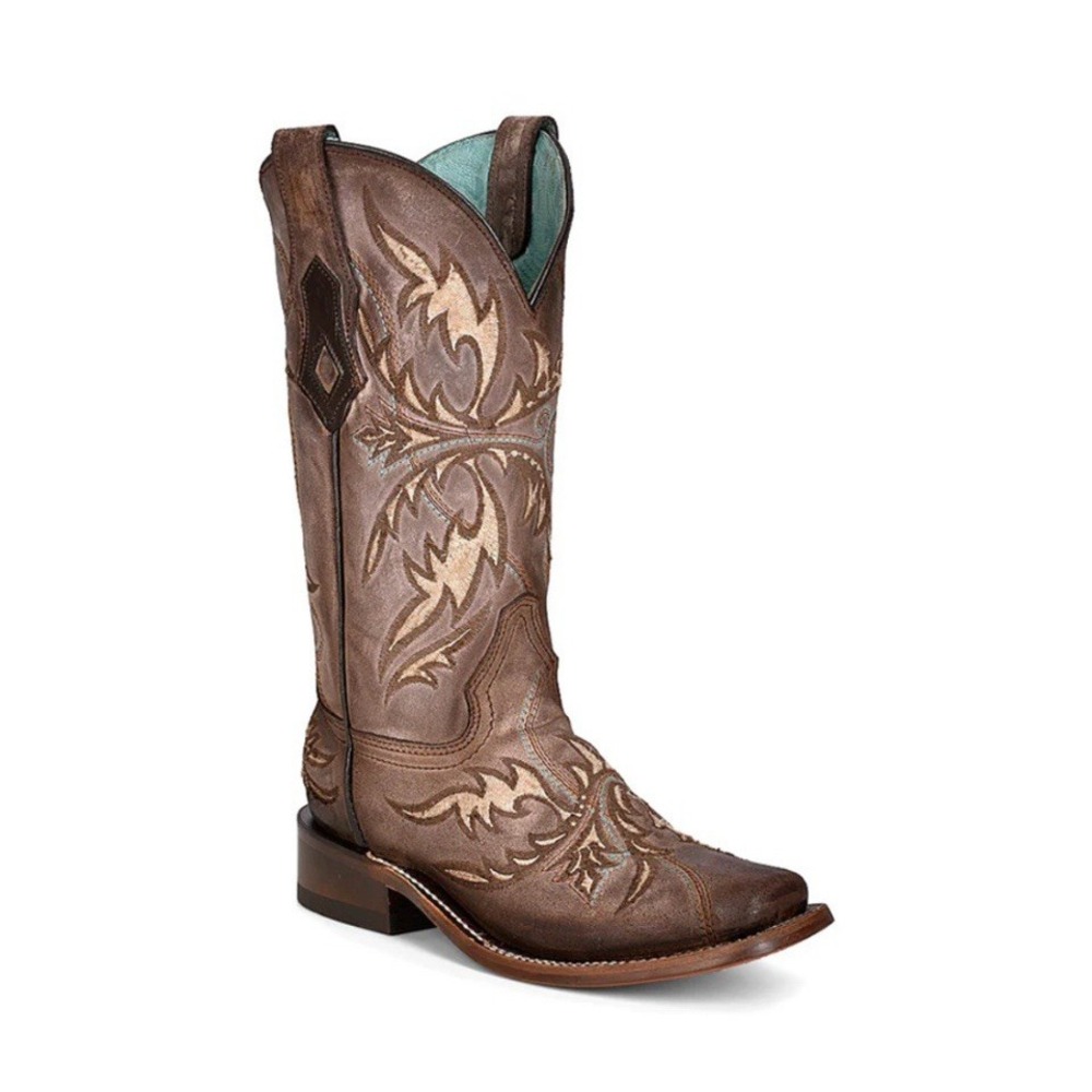 NIB CORRAL WOMEN'S 7 M TOBACCO EMBROIDERY SQUARE TOE WESTERN‎ BOOTS - C3900